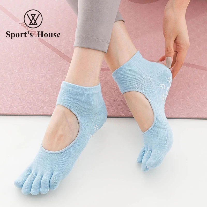 

SPORT'S HOUSE Thin yoga socks for women Five fingers design foot soles non-slip foot hollowing out fitness sports boat socks