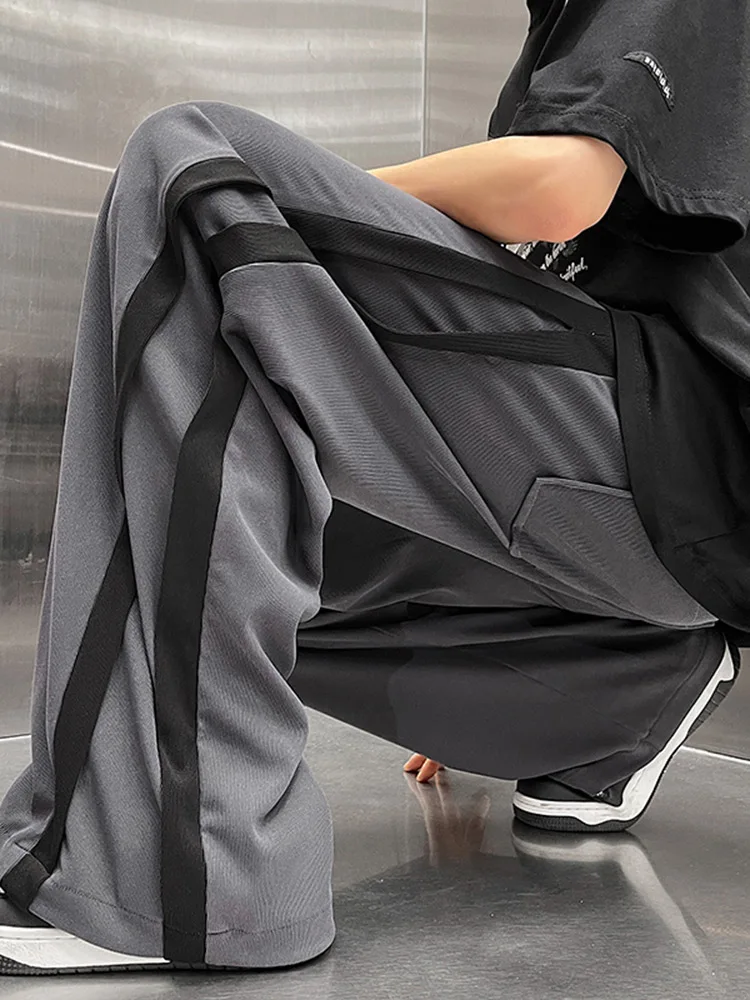 

Модные мужские повседневные брюки американского бренда: свободные, из ледяного шелка, с полосатыми вставками, прямые, драпированные, широкие, в пол