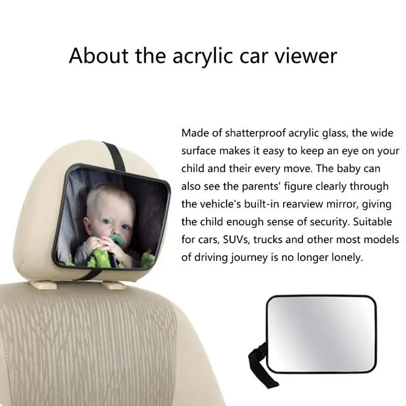 

652F Baby Car Glass Hook Clip Safety Car Glass Baby Rear Facing with Wide Crystal Clear Views Glass Shatterproof