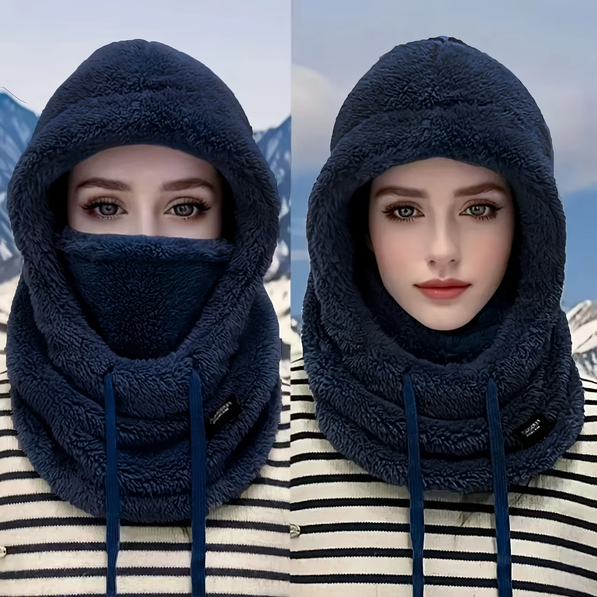 Warme, winddichte Polar-Fleece-Sturmhaube, verstellbar, für Ski, Motorrad, Radfahren, Vollgesichts- und Nackenschutz, Winter-Gesichtsmaske – Detail 2