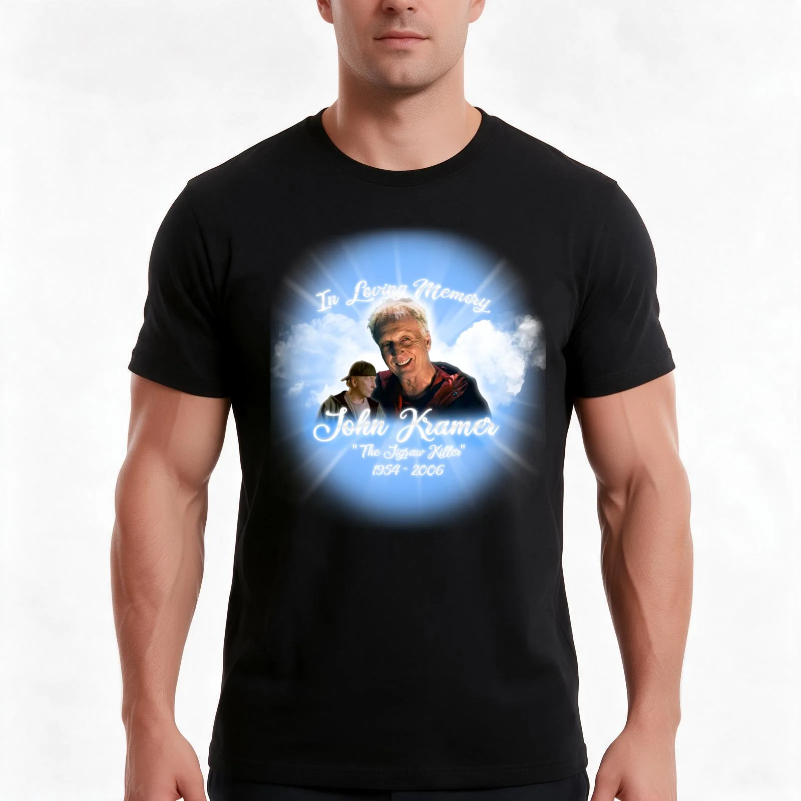 John Kramer Jigsaw Memorial T-Shirt, Summer Casual Cotton Tee, Oversized Streetwear Tops, Vintage Graphic Print, 100% Cotton