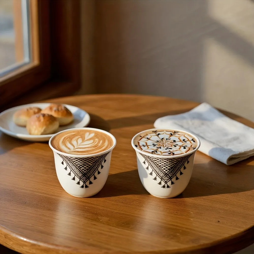 6 Piece Household Ceramic Turkish Coffee Cup Vintage Middle Eastern Style Espresso Cup 70 ML Mini Tea Cup Office