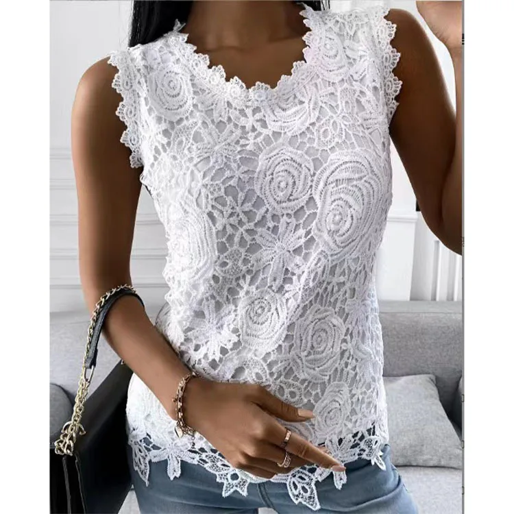 

Women's Summer New Top Vest Lace Shirt Female & Lady Sleeve Casual Office Tops Shirts