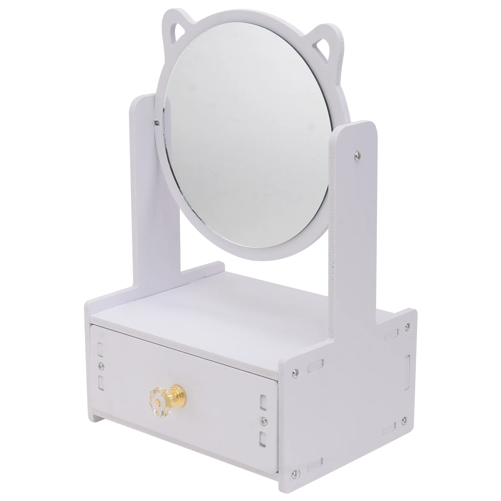Vanity Mirror Storage Box Desktop Girl Makeup Table Cosmetics Glass Rotating with Drawer Light