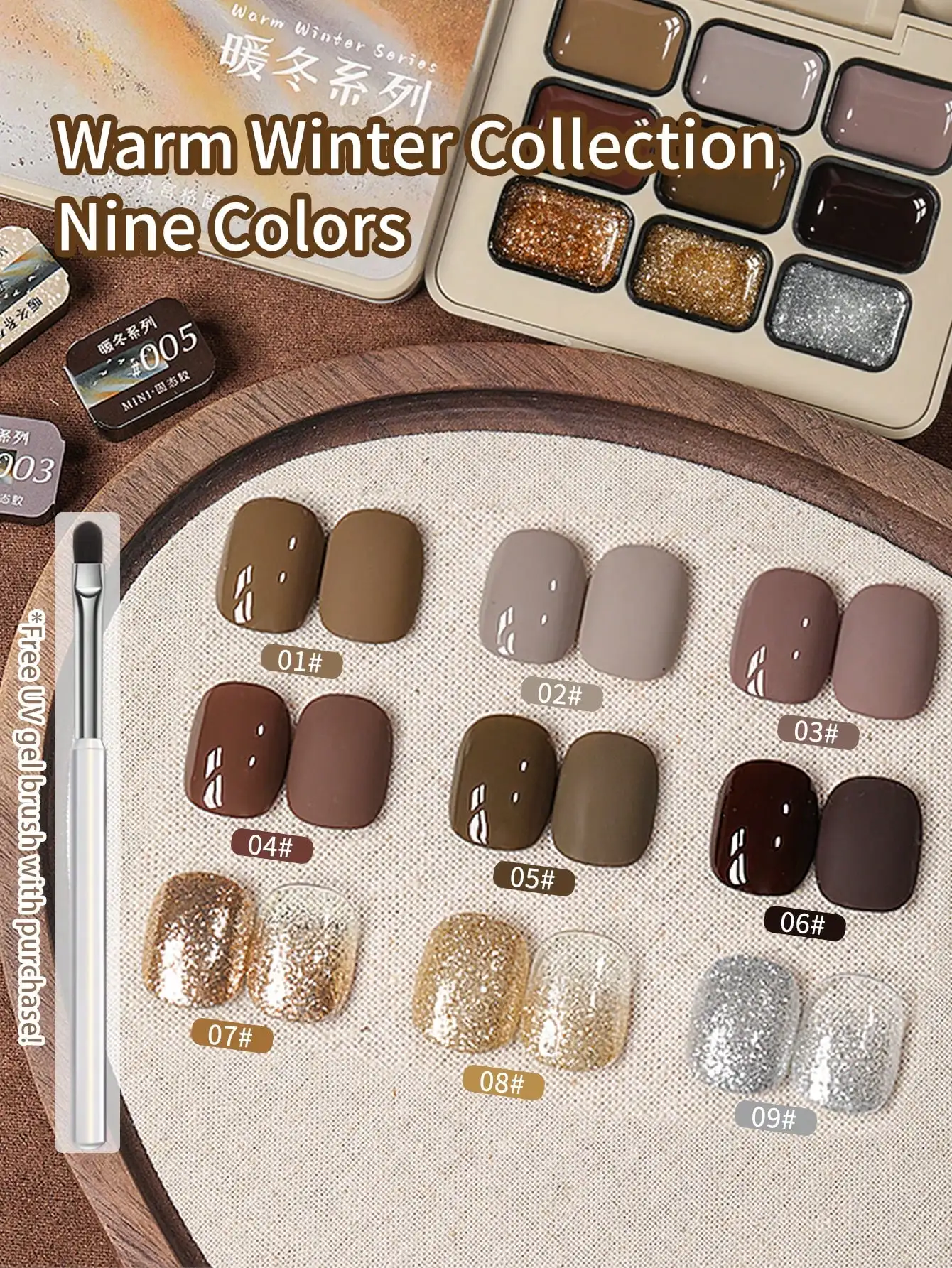 

MORDDA 9Pcs Warm Collection Winter Glue Smudges Canned High Saturation Popular Semi-Solid Nail Polish Glue Nail Salon