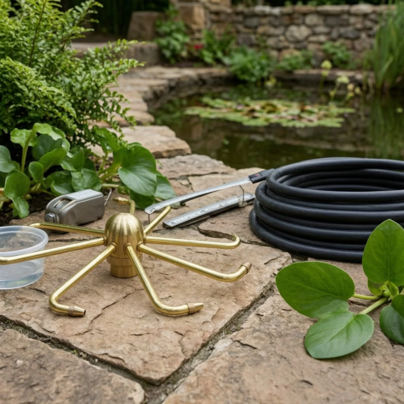 Water Wheel Fountain Nozzle Multi-Arm Waterwheel Rotating Fountain Nozzle Spray Head Easy to Install High-Strength