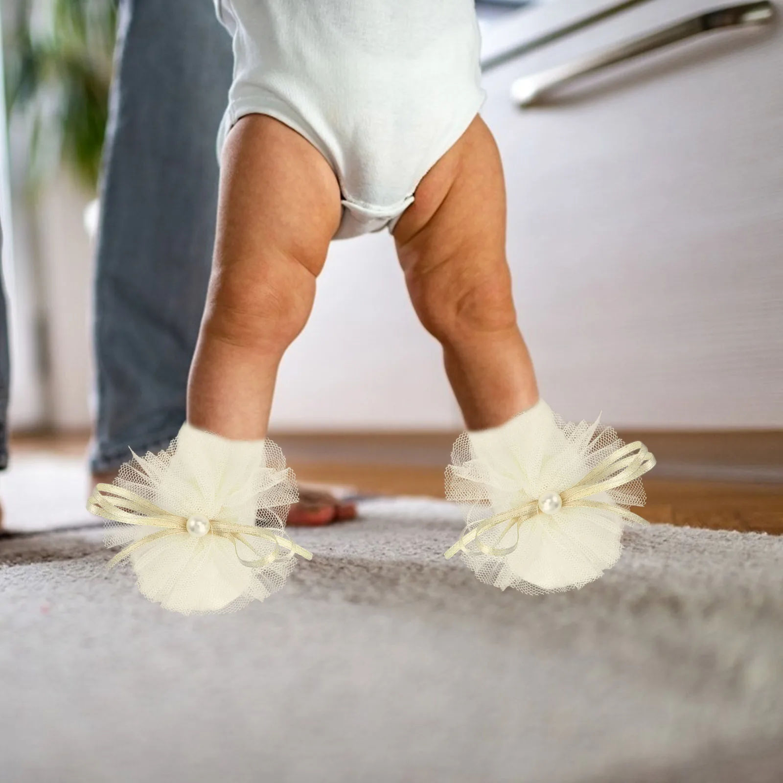 1 مجموعة الجوارب هيرباند الدانتيل Bowknot تاج لينة مرنة تنفس لوازم الحماية خلع الملابس هدية