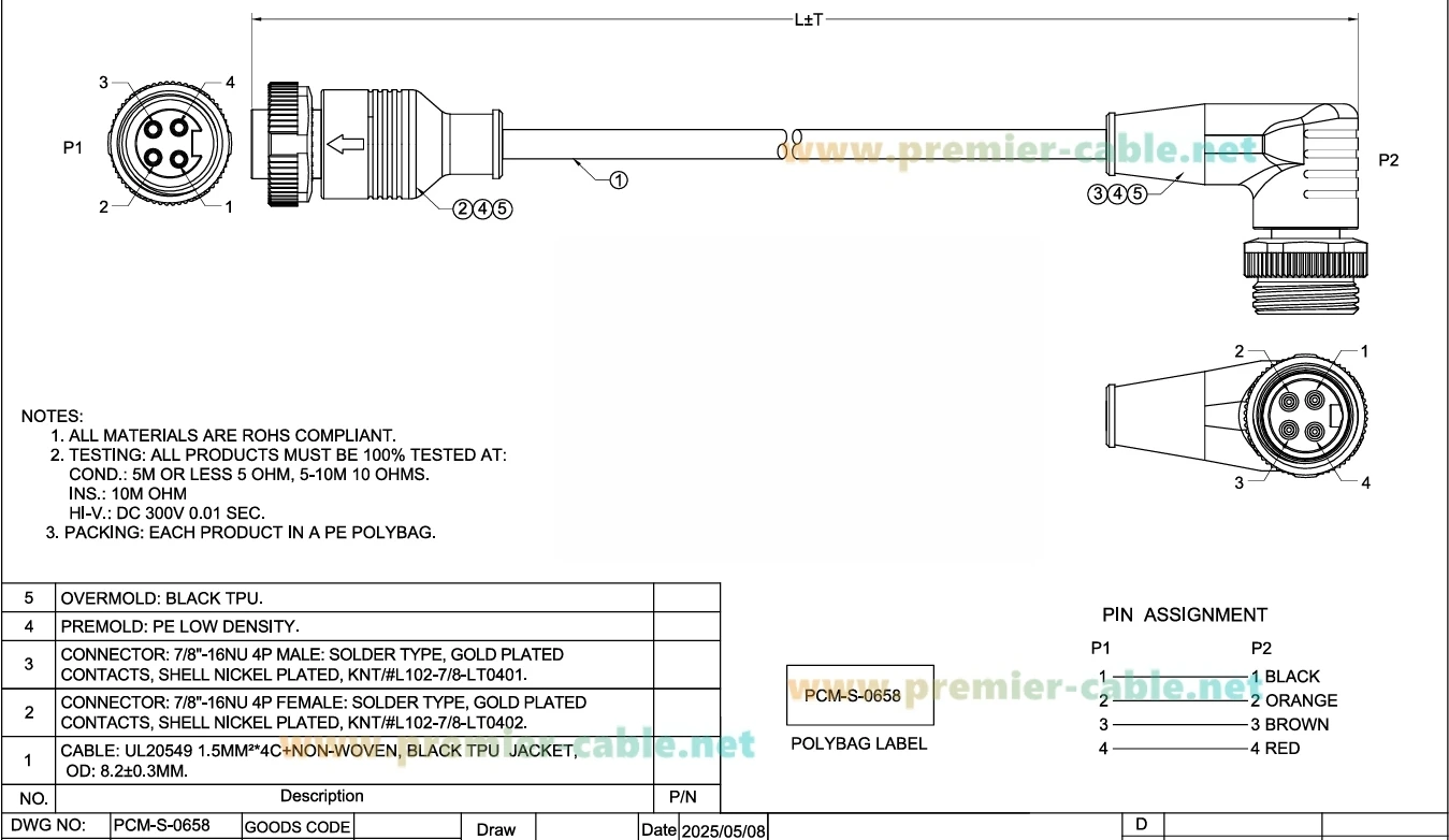 Rechtwinkliges Minifast 7/8"-16UN 4-Pin-Stromversorgungskabel IP67 Mini-Change Stecker auf Buchse DeviceNet-Kabel für Profibus-Feldbus – Detail 1