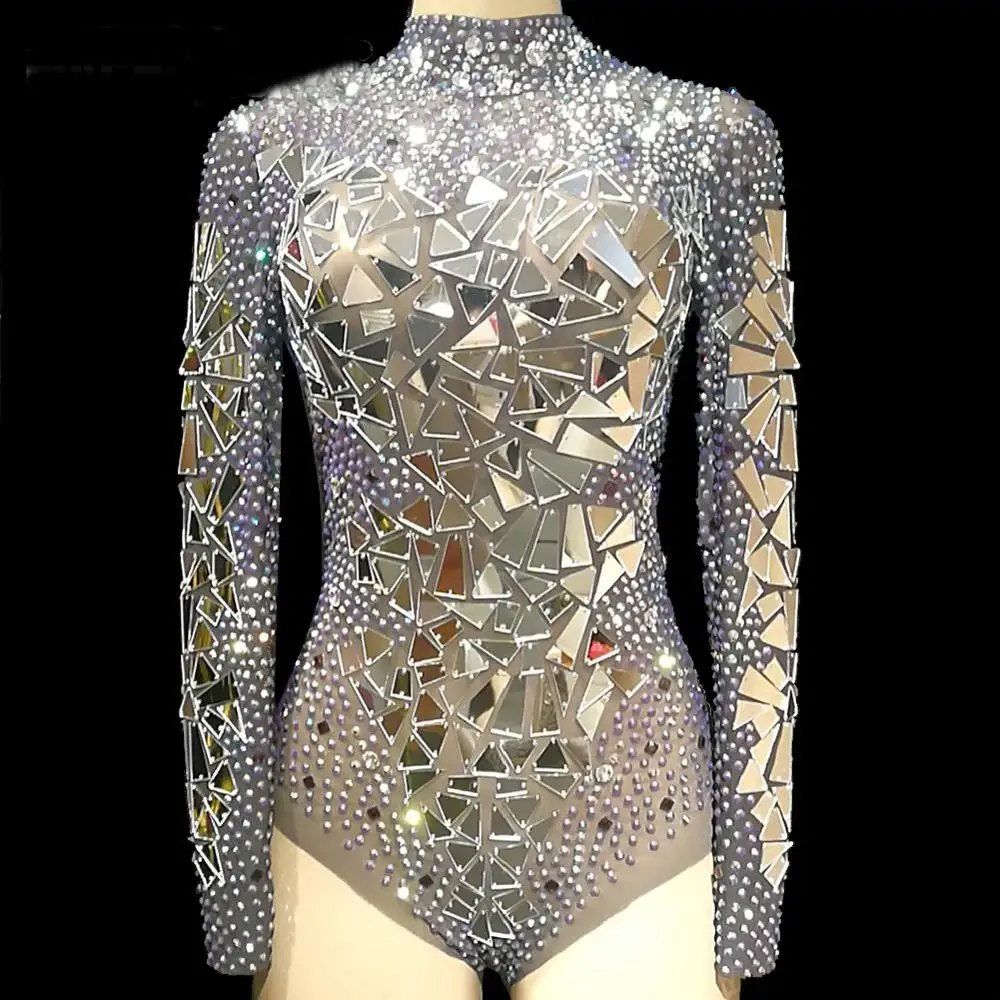 Drag Queen Costumes Rhinestone Mirror Burning Man Festival Bodysuit Jumpsuit Red Carpet Performance Party Celebrity