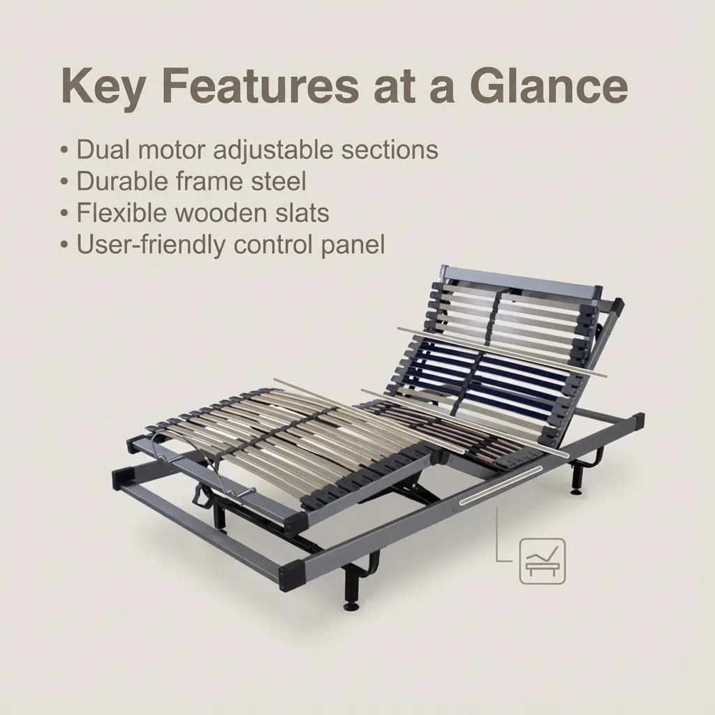 Large Modern Smart Bed Frame Reclining Wood Iron Slats Adjustable Reading/Working/Napping Eco-Friendly Durable School Bedroom