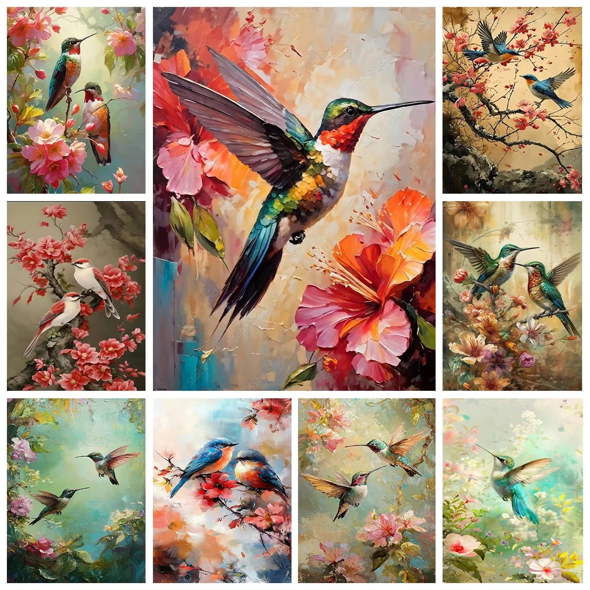 Buntes Vogel-Ölgemälde nach Zahlen: Tropische Federn-Kunst, handgemalte Leinwand, Geburtstagsgeschenk, Heimdekoration