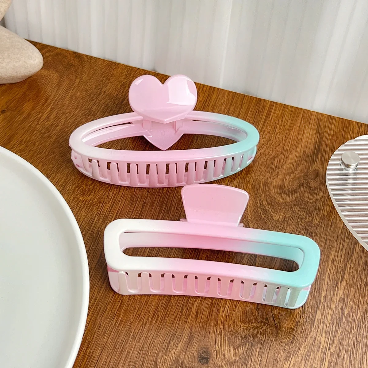 

6 шт., розово-зеленый градиентный зажим для женщин, новые изысканные и высококачественные заколки для волос, шпилька, аксессуары для волос