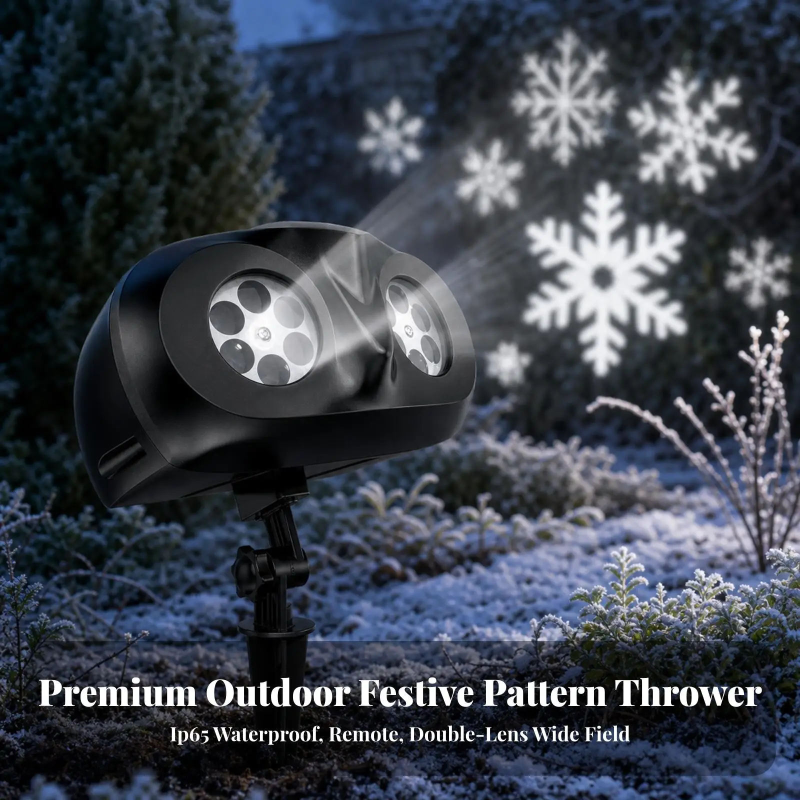 Two-Lamp Luminaire with Remote Control | Adjustable Mounting Body, LED Snowflake luminaire with Ground Stake, IP65 Waterproof,