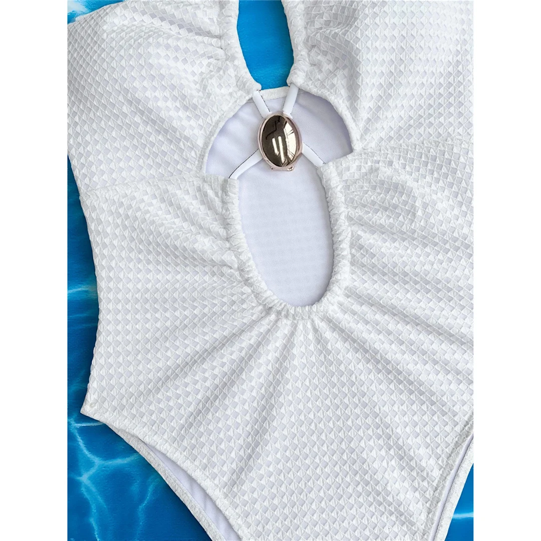 S - XL Cut-Out-Neckholder-Badeanzug mit Metallringen für Damen, High-Cut-Bein, einteiliger Badeanzug, Monokini, Badebekleidung, Badeanzug, Modell V7062 – Detail 6