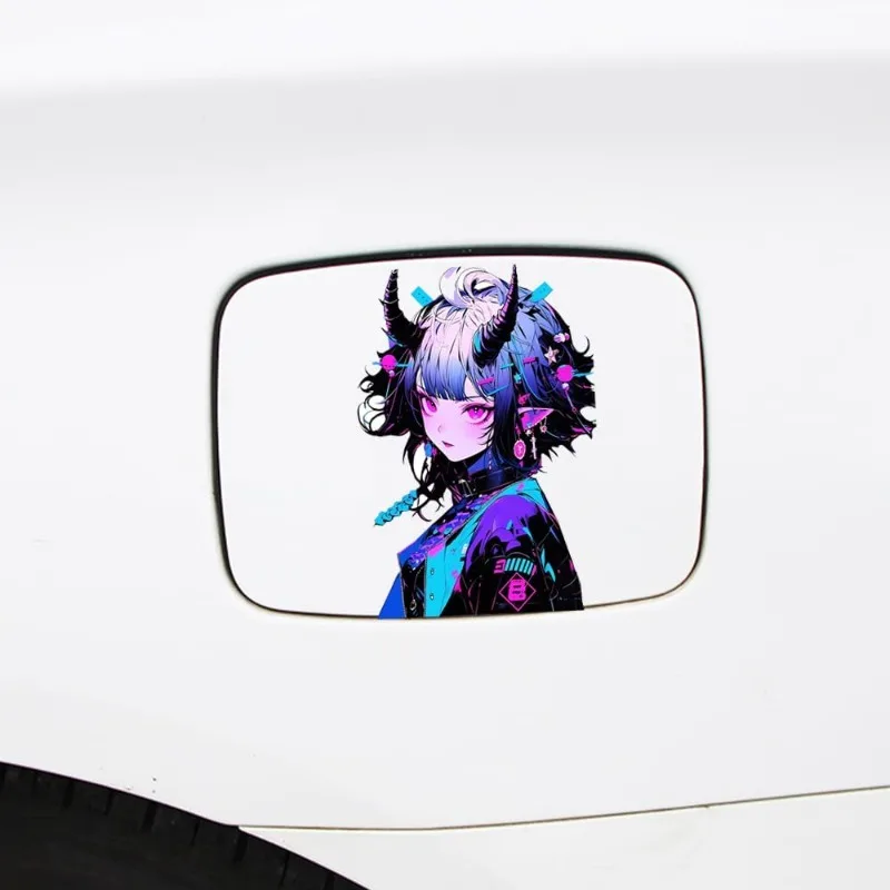 Cyberpunk Horn Demon Girl Vinyl Sticker for Car Window Rear Windshield Laptop Decor