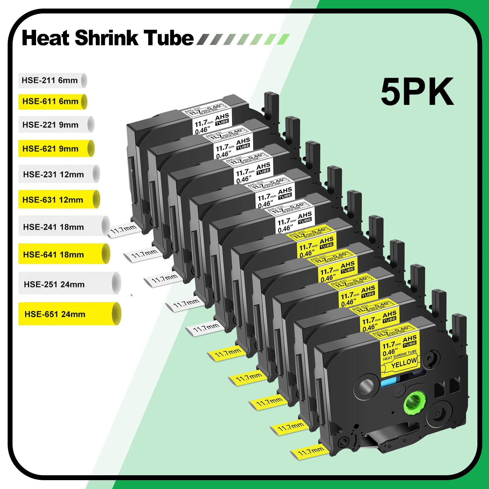 

3-10PK Heat Shrink Tube Labels Compatible for Brother HS HSe-231 631 Black on White Label Tape For P-Toch PT-1000 PT-1010 Maker