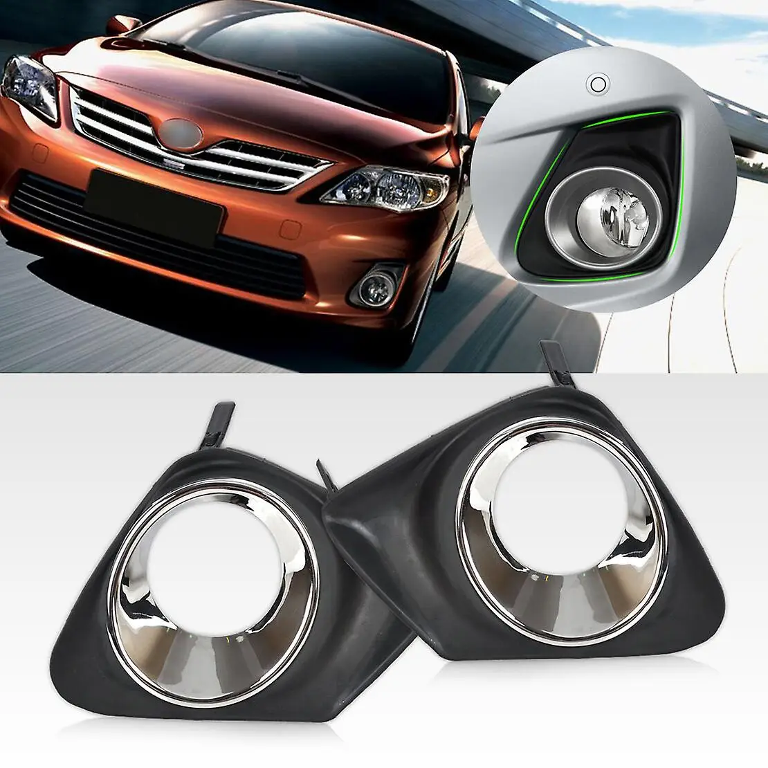 1 Pair Black & Chrome Front Bumper Fog Lamp Covers Trim Bezel