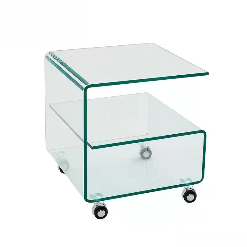 

Acrylic trolley glass edge rack mobile bedside table home trolley