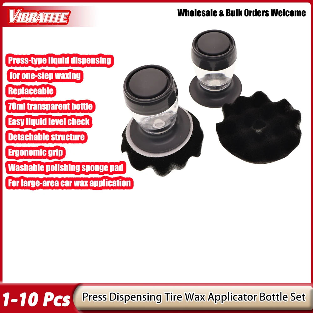 1-10Pcs Car Tire Dressing Applicator Pad With 70ml Liquid Storage Bottle Press Type Auto Wax Coating Sponge Applicator