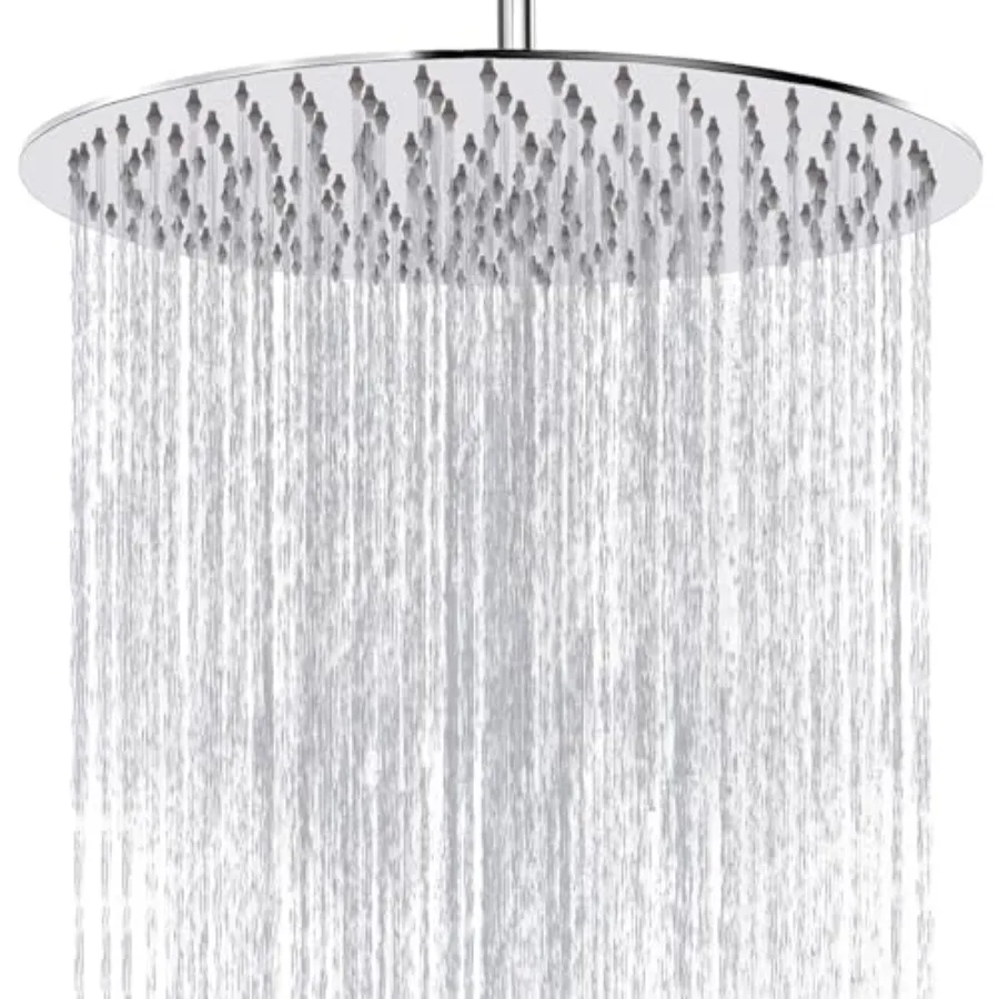 

Rain Shower Head for bathroom use, stainless steel, chrome, high flow rainfall performance with universal wall or ceiling mount