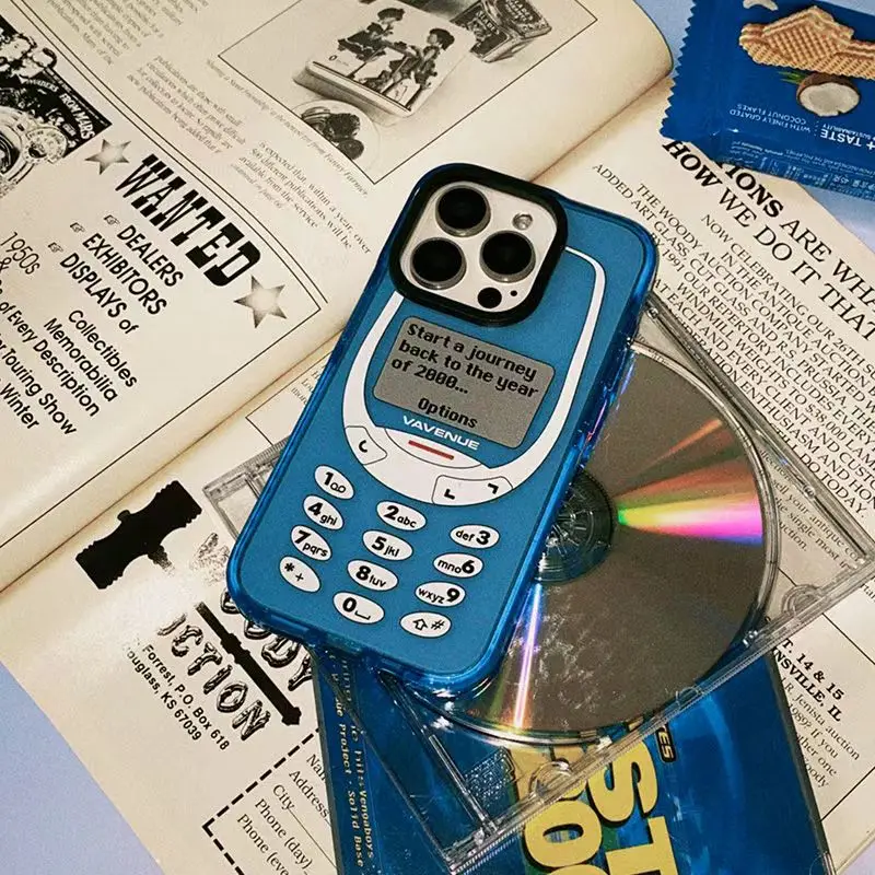 حافظة هاتف ابل 16 ريترو لهاتف ايفون 15 14، 13، 11، 12 برو، 13 برو، غلاف شفاف أزرق