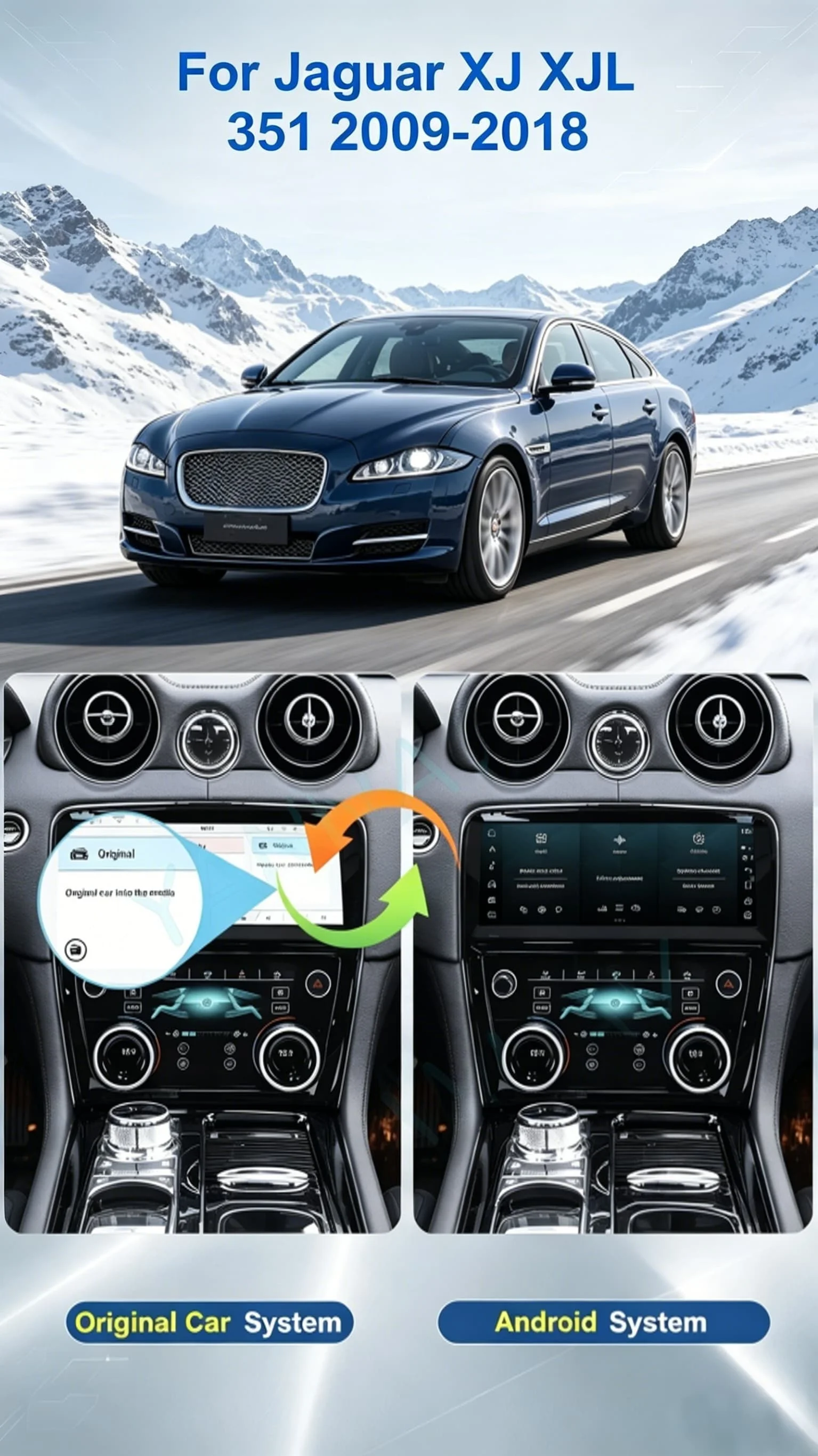 Radio para Auto Android 11 para Jaguar XJ XJL 351 2009-2018, Panel de Aire Acondicionado, Bluetooth, Carplay Inalámbrico, GPS, Navegación, Reproductor Multimedia