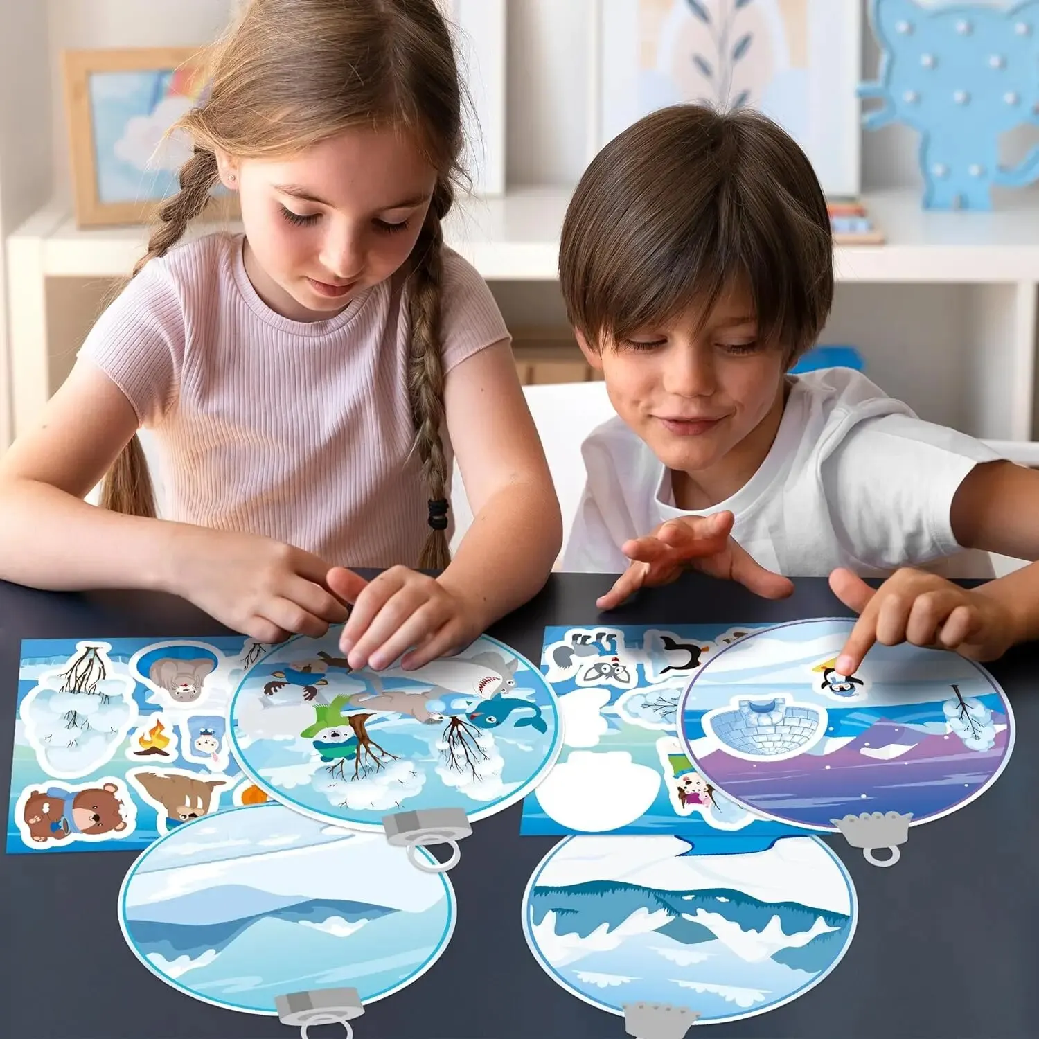 12 Set Winter Polar Animal Stickers Scene for Kids Make A Polar Jar Sticker Scene with Animals Polar Bear Snowy DIY Art Crafts