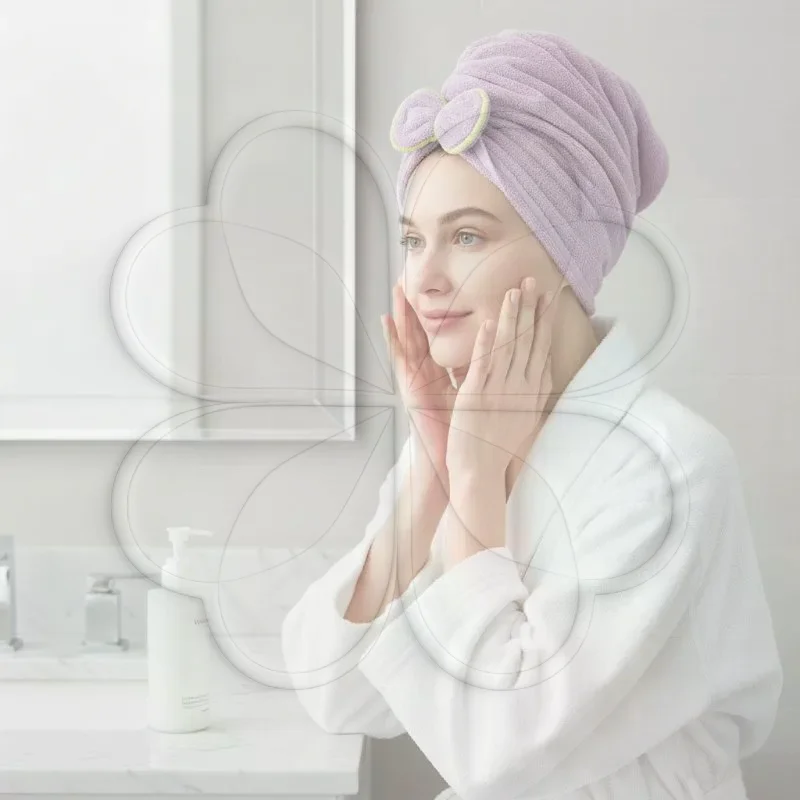 Absorbent Quick Dry Hair Towel Wrap Bowknot Design Microfiber Bath Bonnet Cap for Women Long Hair Travel
