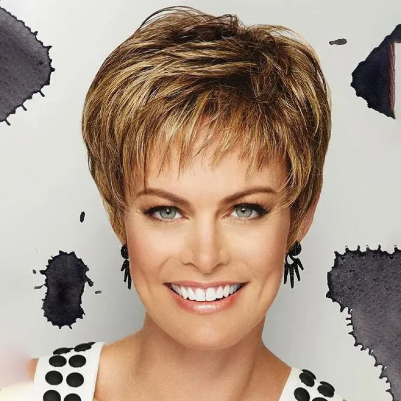 

European and american style wig gold Gradient fake headgear High-end Hair Cover for Middle-aged Women with Side Bangs gold Gradi