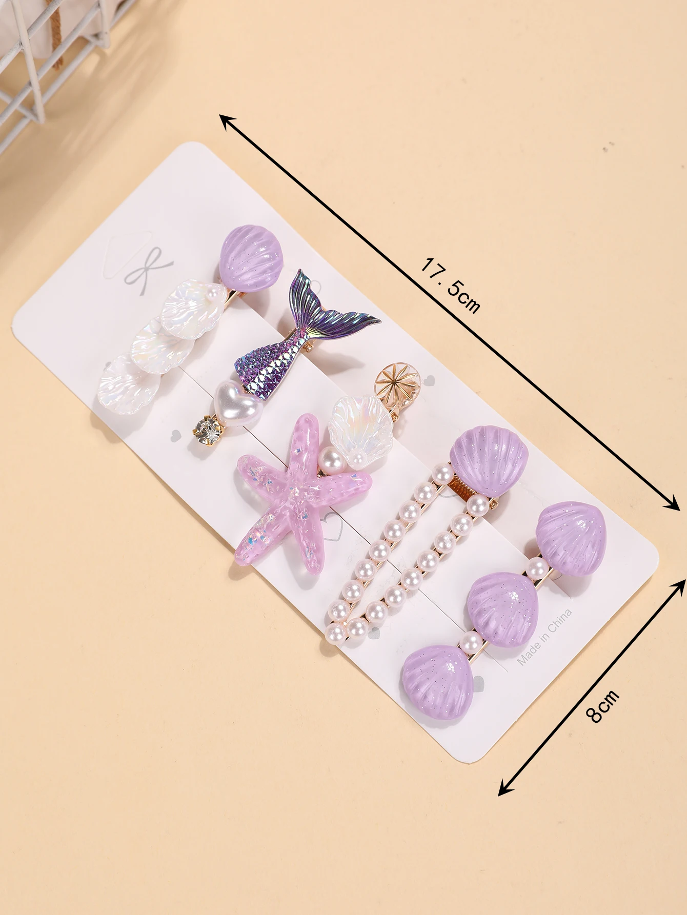 5-teiliges Set Blaue Haaraccessoires im Ozean-Stil - Meerjungfrauenschwanz, Muschel, Seestern und Perlen-Haarspangen - Niedliche Teenager-Seitenknoten-Accessoires – Detail 13