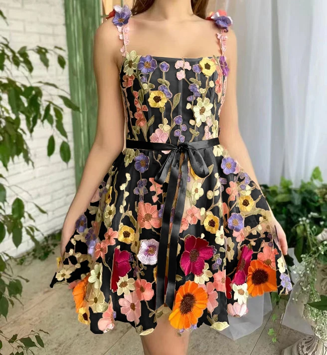 Sexy Dress for Women Streetwear Sweet and Fresh Sleeveless Lace Dresses Flower Embroidered Hip Wrap Skirt Spring and Summer 2024