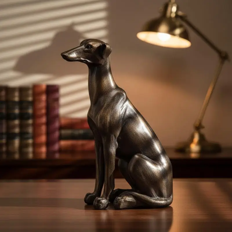 Resin Antique Bronze Greyhound Dog Statue Vintage Animal Figurine for Small Apartment Entryway Home Decoration Display