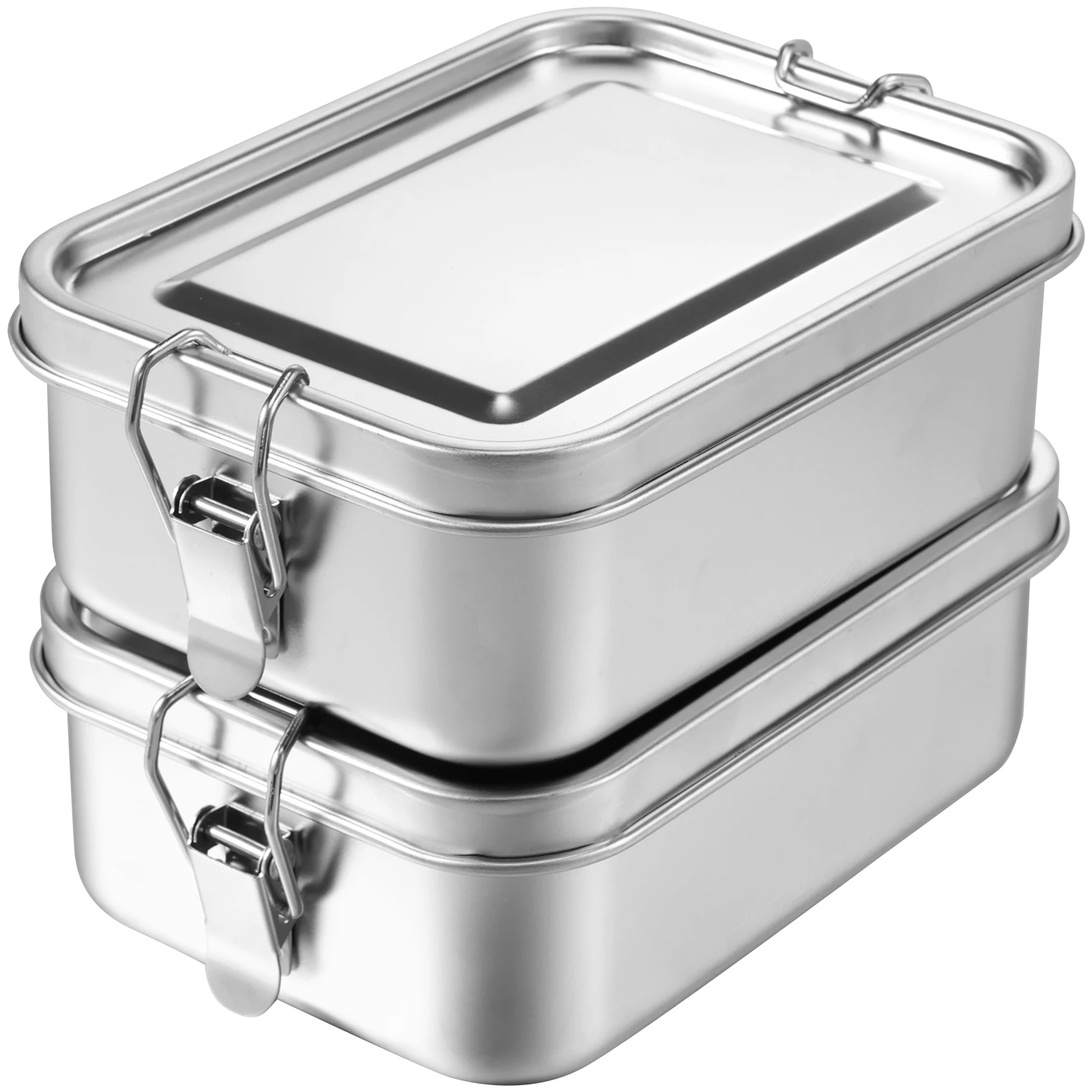 

2Pcs 850ml Reusable Stainless Steel Rectangular Snack Box With Divider Leak Proof Rust Resistant Food Storage Container for Work