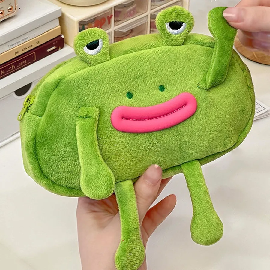 Cute Plush Frog Bear Lipstick Small Cosmetic Earphone Storage Bag Purse Women Kawaii Pencil Case Makeup Handbags Pouch Pen Bags