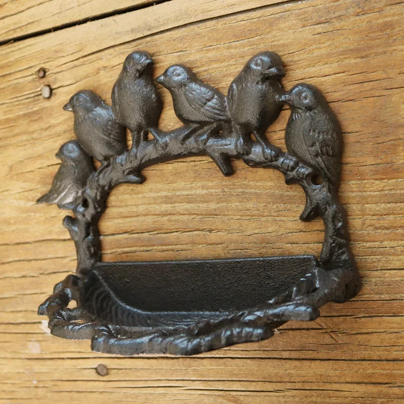 Cast Iron Bird Food Bowl Key Box Garden Decoration Handicraft