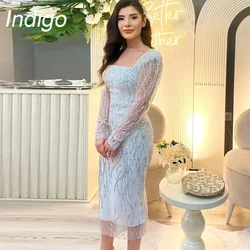 Indigo Evening Dresses Shiny Tulle Square Neck Elegant Formal Occasion Party Dress For Women  فستان حفلات الزفاف Customized