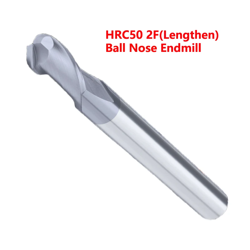 OYYU HRC50 2 Flute 2F Bola Hidung Akhir Pabrik Baja Tungsten CNC Karbida Endmill R0.5 R0.75 R1 R2 50L 75L 100L Batang Lurus