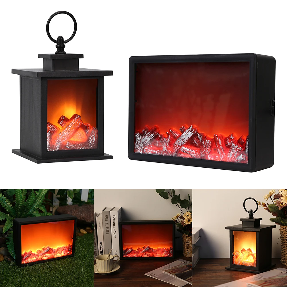 

C2 LED Flame Night Light Fireplace Lantern Lamp Portable Flame NightLights Retro Fireplace Lamp Christmas Atmosphere Decoration