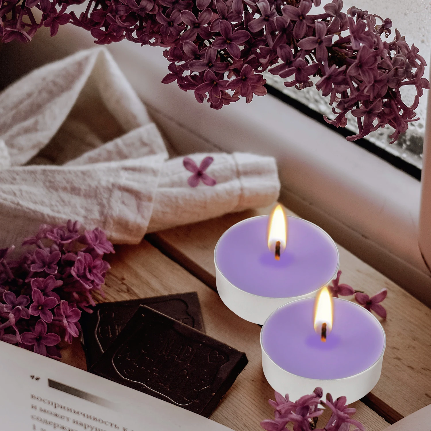 100 Lavender Scented Aluminum Shell Tea Wax, Purple Tea Wax Burns with Lavender Fragrance, Suitable for Family Parties