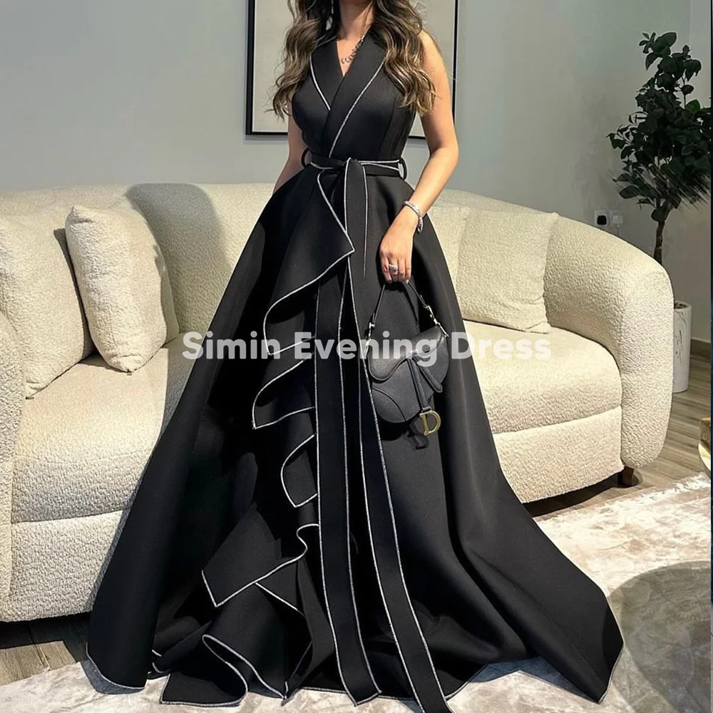 

Simin Women's Crepe V-Neck A Line Ruffles Draped Floor-Length Elegant Evening Dresses With Sleeveless Formal Occasion Dress 2025