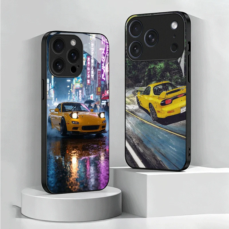JDM Cool Drift Car R-RX7 Tempered Glass Phone Case for Samsung Galaxy A17 A16 A15 A14 A13 A57 A56 A55 A54 A53 A37 A36 A35 A34 A3
