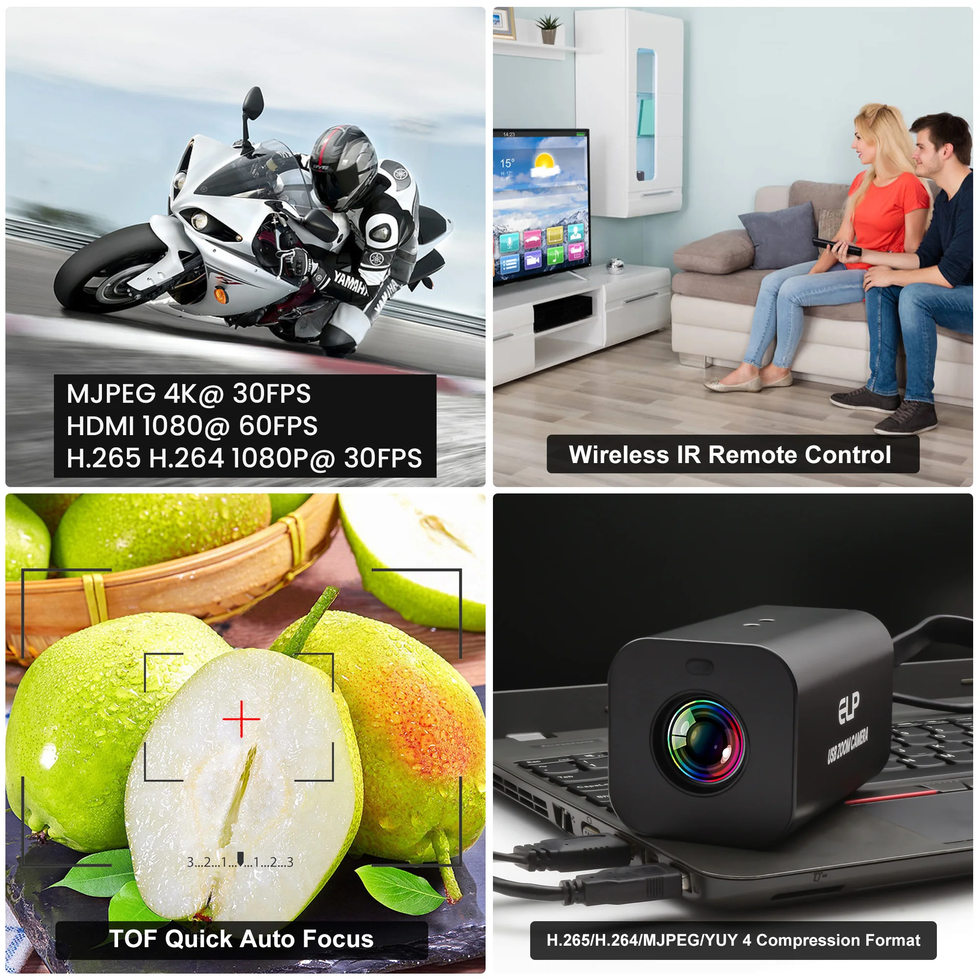 ELP 4K HDMI AF 21倍/12倍ズーム USBカメラ 4K 30fps 1080P 60fps 2.4G