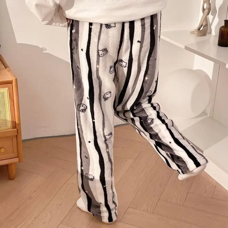 

Sanrio Hello Kitty Women Pajama Pants Cuteore Cartoon Winter Sleeping Pants Flannel Warm Sleepwear Trousers Outdoor Homewear New