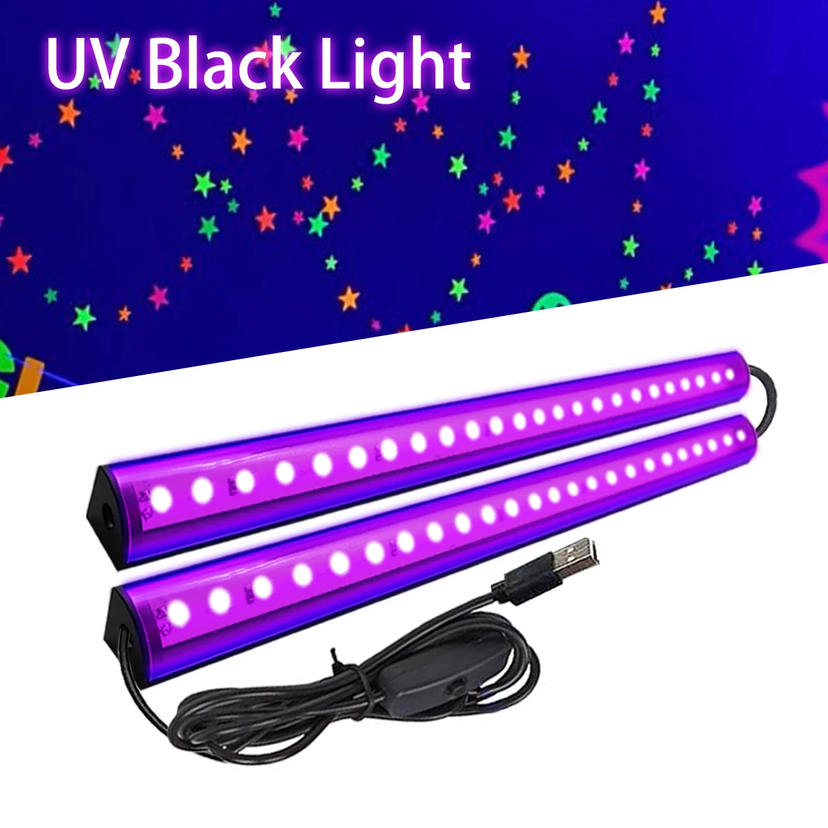 90 degree luminous black purple light, USB with switch, UV black fluorescent light, family gathering Halloween atmosphere USB