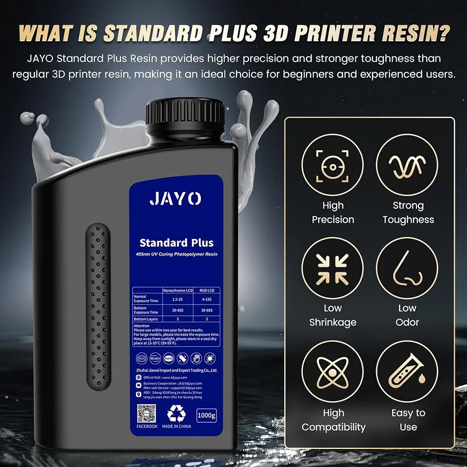 JAYO-Résine 3D pour imprimante 3D, matériau ABS, similaire à PA, si, haute température, standard, 10kg, liquide rine UV, durcissement LCD UV