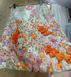 Luxury Pearls Beaded Flowers Embroidery Faldas 2024 Short Skirt High Waist Mini Skirt For Women Vintage Skirts Femme Woman Cloth