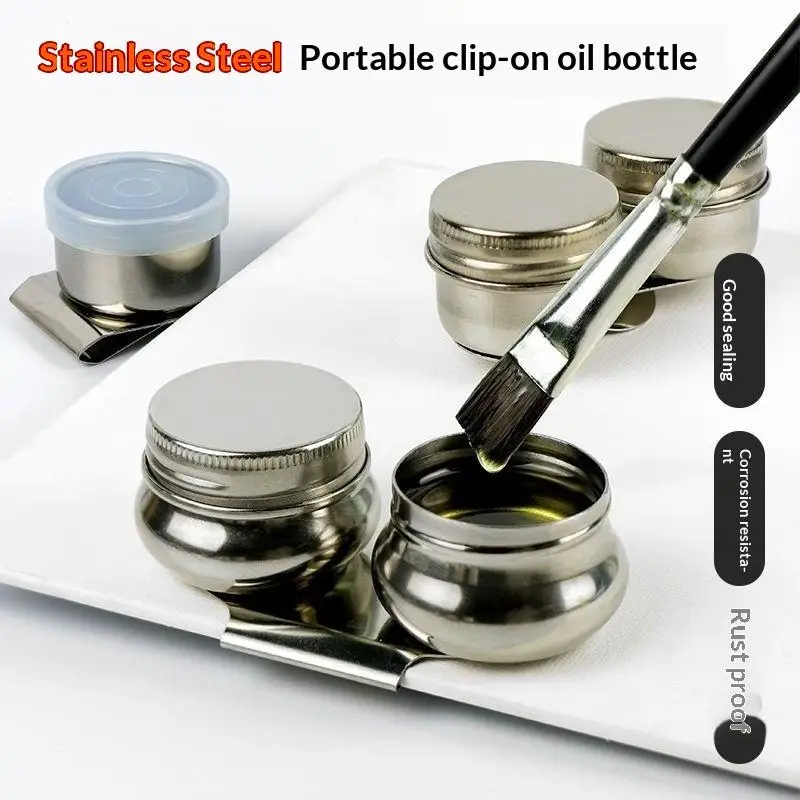 Single/Double Hole Stainless Steel Oil Paint Holder With Leakproof Lid Multipurpose Metal Paint Brush Washing Container