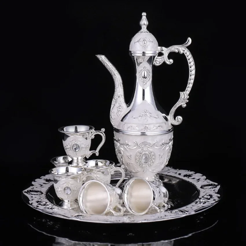 Kiddush fountain and cup,Silver wine set household cup, wine bottle, antique wine dispenser, holiday gift  decoration