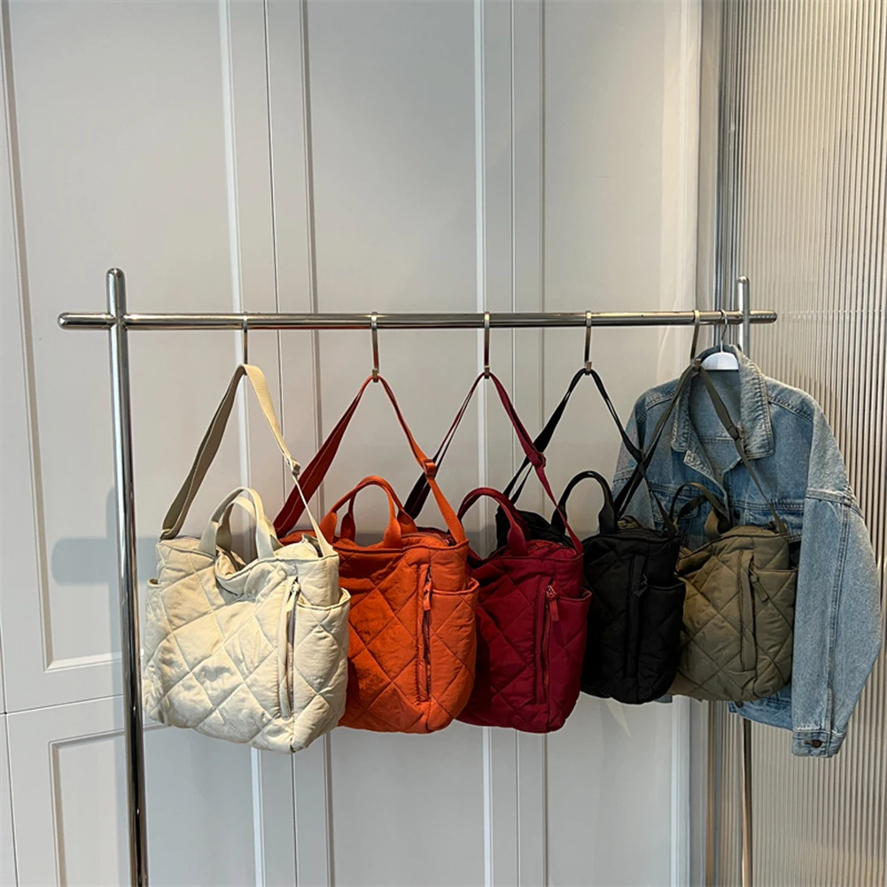 

Autumn Winter Top-handle Bag Large Capacity Quilted Crossbody Bag Rhombic Lattice Solid Color Casual Fashion for Street Shopping