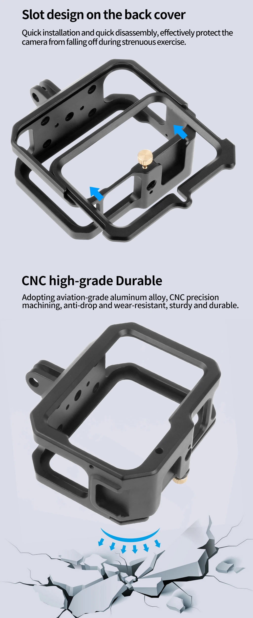 Aluminiumlegierungs-Kamerarahmenkäfig mit Cold-Shoe-Halterung, magnetischem, faltbarem Adapterhalter für GoPro Hero 13 11 10 Black Housing Rig – Detail 18